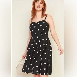 Polka Dot Spaghetti Strap Fit & Flare Dress - Black